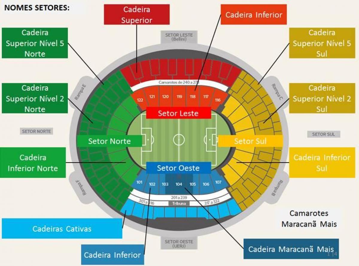 Mapa do estádio do Maracanã secteurs