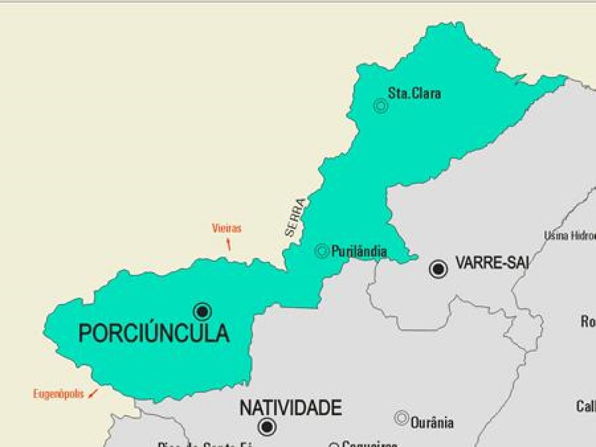 Mapa do município de Porciúncula