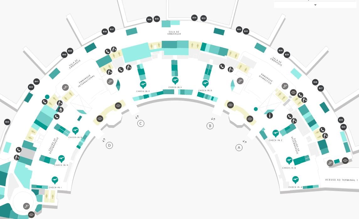 Mapa do aeroporto do Galeão, Terminal 2 Nível 3