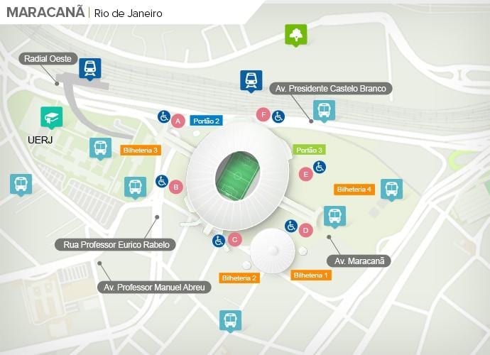 Mapa do estádio do Maracanã accès