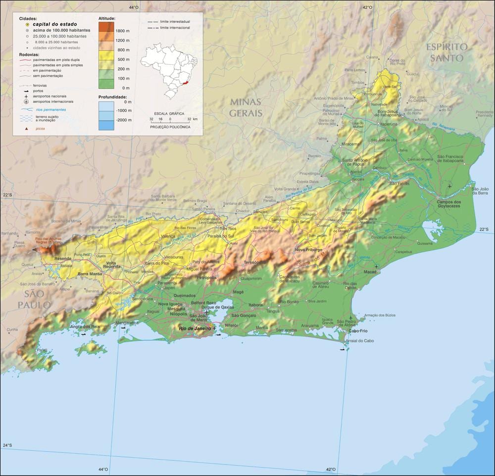 Mapa geográfico do Rio de Janeiro