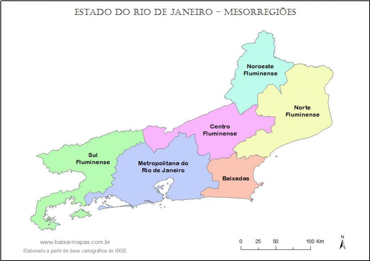 Mapa das mesorregiões do Rio de Janeiro