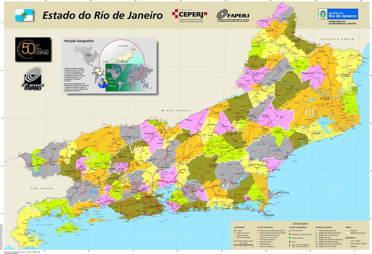Mapa de municípios no Rio de Janeiro