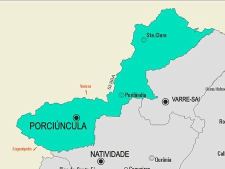 Mapa do município de Porciúncula