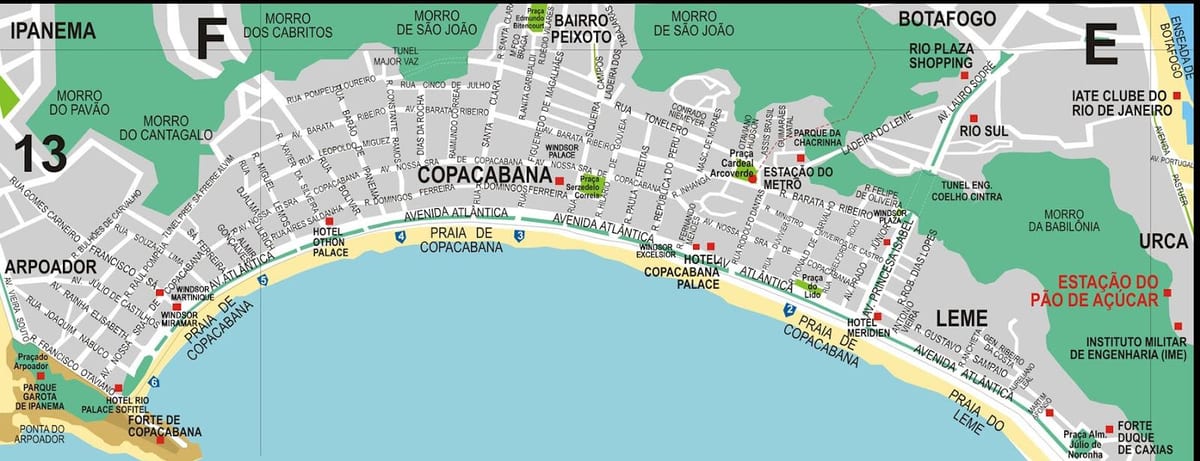 Mapa da praia do Leme