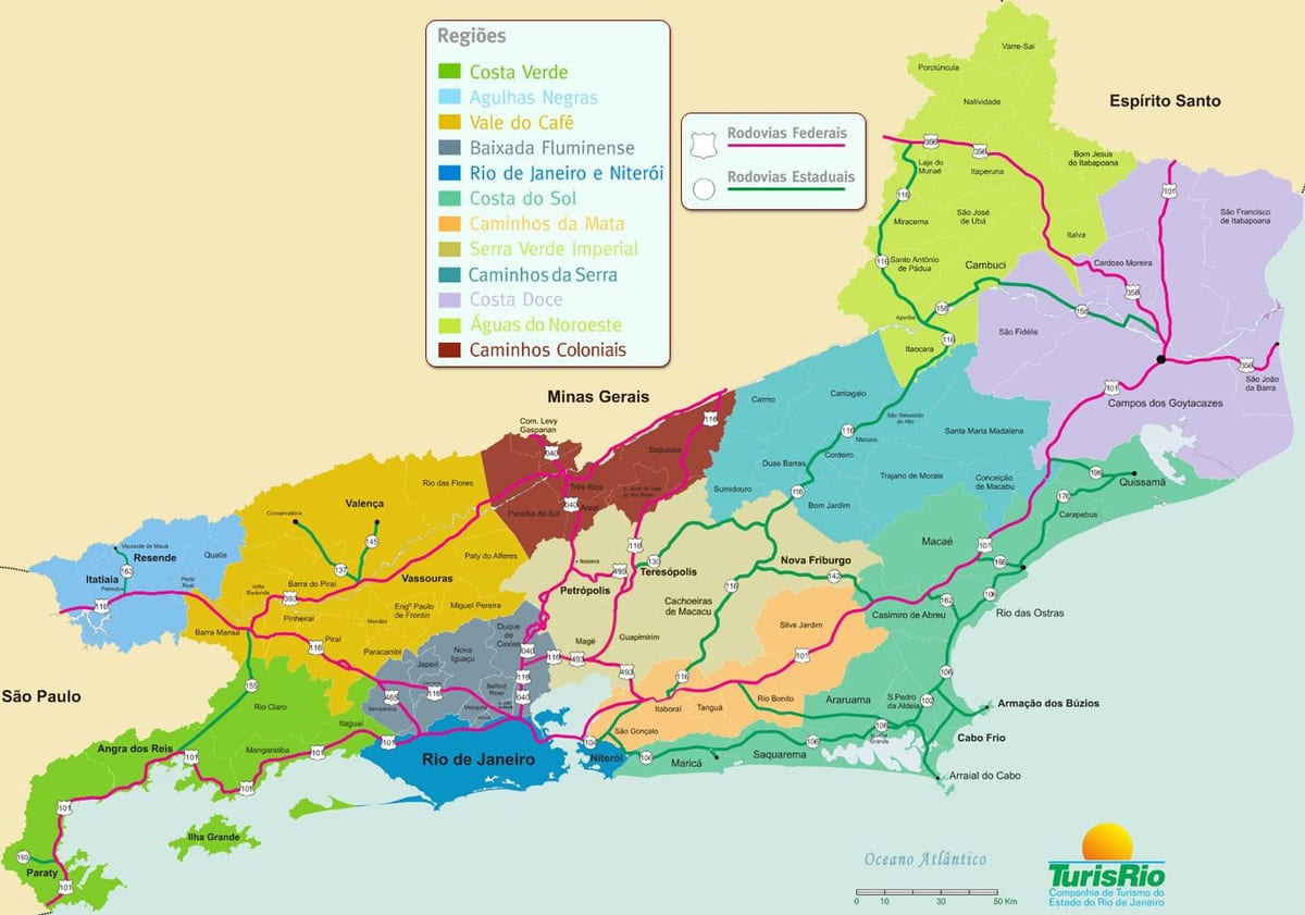 Mapa das regiões do estado do Rio de Janeiro