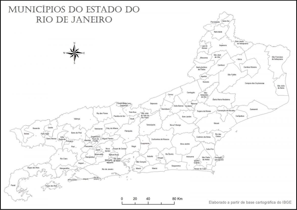 Mapa do Rio de Janeiro preto e branco