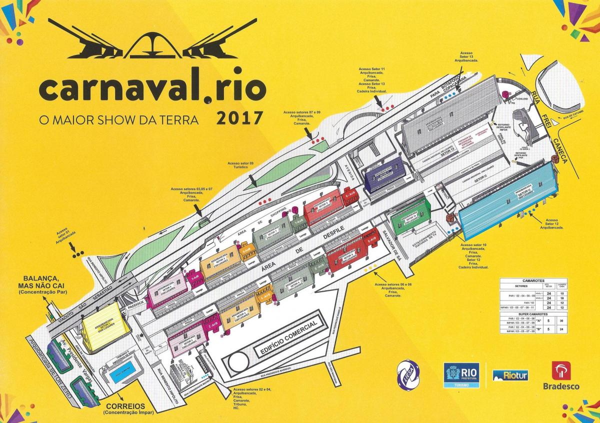 Mapa do Sambódromo, na Marquês de Sapucaí