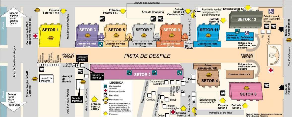 Mapa do Sambódromo do Rio de Janeiro