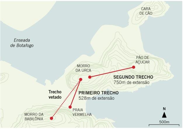 Mapa do teleférico do Pão de Açúcar