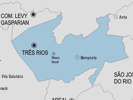 Mapa do município de Três Rios